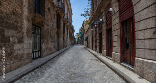 Panoramic Street view of the Old Havana City  Capital of Cuba  during a bright and sunny day.