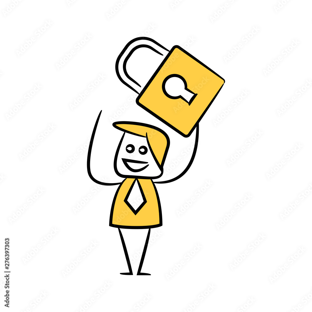 businessman holding key yellow doodle design
