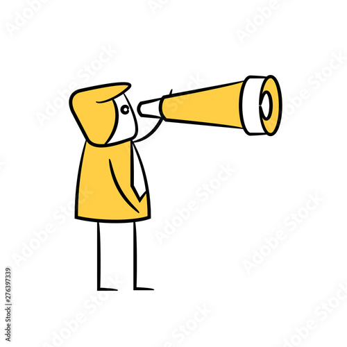 businessman using binocular yellow doodle design