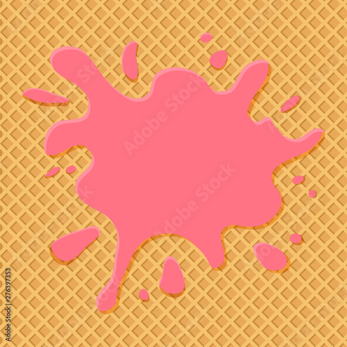Pink ice cream splash on wafer background, space for your text. Vector illustration