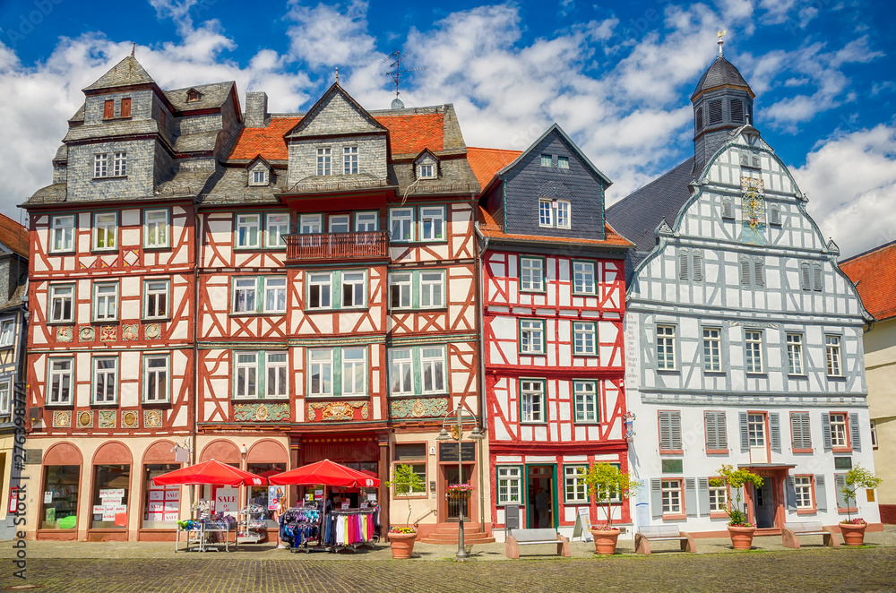 Fachwerkhäuser am Marktplatz von Butzbach, Hessen 