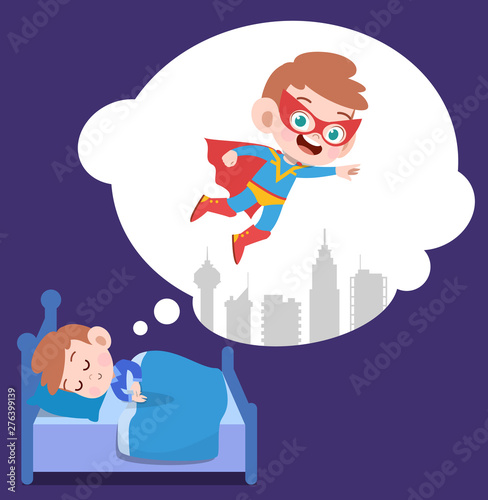 kid boy sleep dream vector illustration