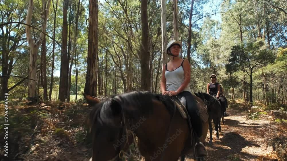 Slow motion of happy women riding horses and enjoying a sunny day out. Slow motion of happy women riding horses and enjoying a sunny day out.