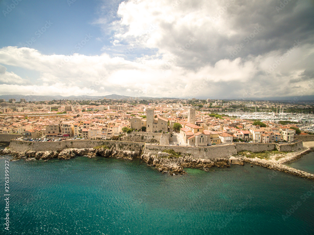 Aerial view of Antibes city & port during summer day. Antibes is a city located on the French Riviera or Cote d'Azur in France. Europe