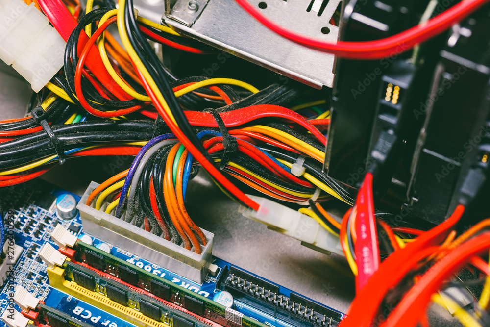 power interface on the motherboard and SATA 2 with connected RAM wires and hard drives power interface on the motherboard and SATA 2 with connected RAM wires and hard drives