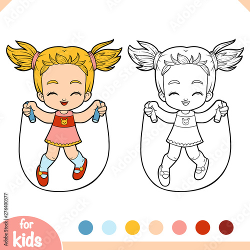 Coloring book, Girl jumping rope