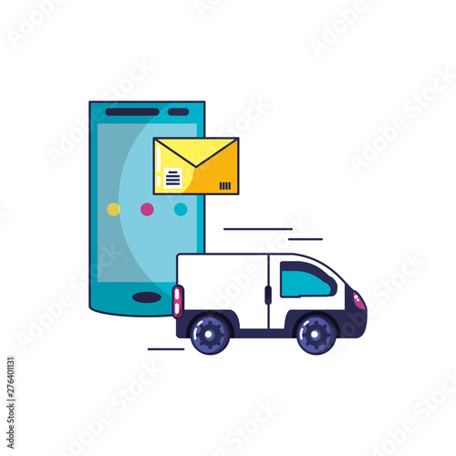 van vehicle and smartphone with envelope