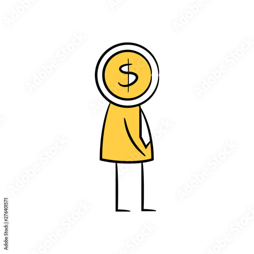 businessman money head capitalism concept , doodle character design
