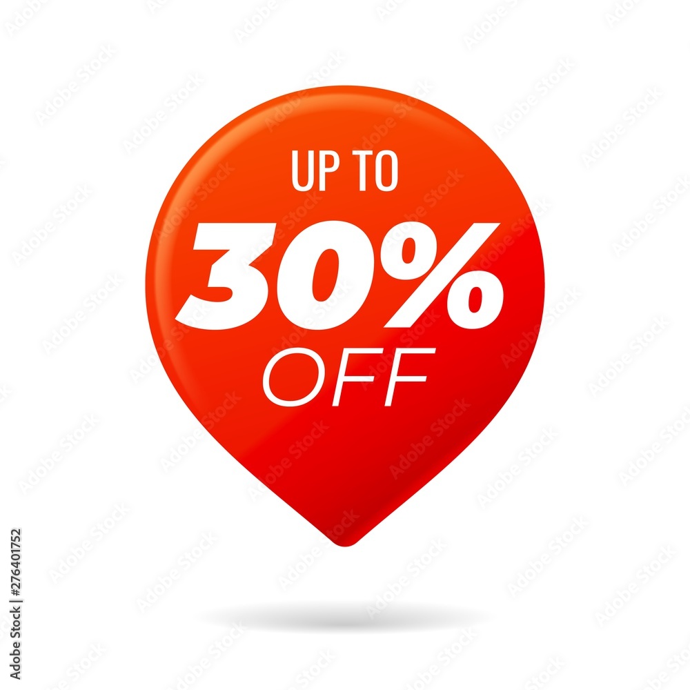 Red Pin on white background, up to 30 percent off Red Pin on white background, up to 30 percent off