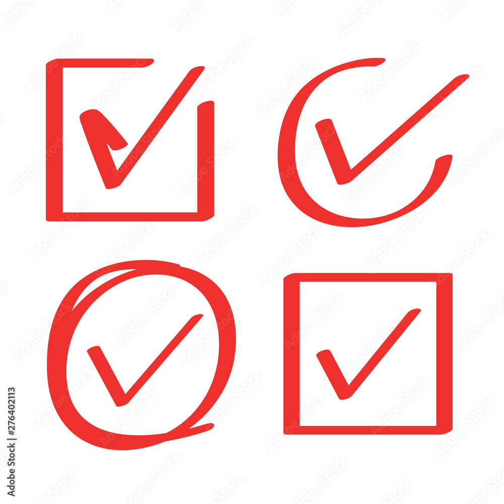 red hand drawn check, mark wrong mark red hand drawn check, mark wrong mark