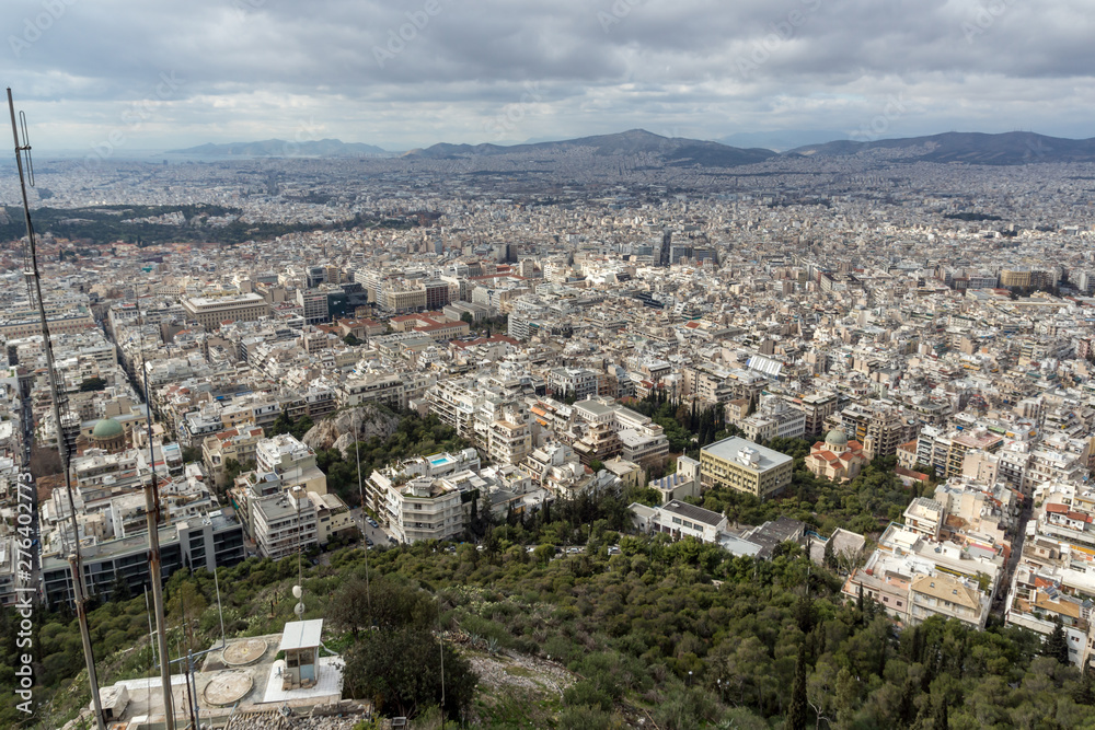 Panorama of city of Athens from Lycabettus hill, Greece