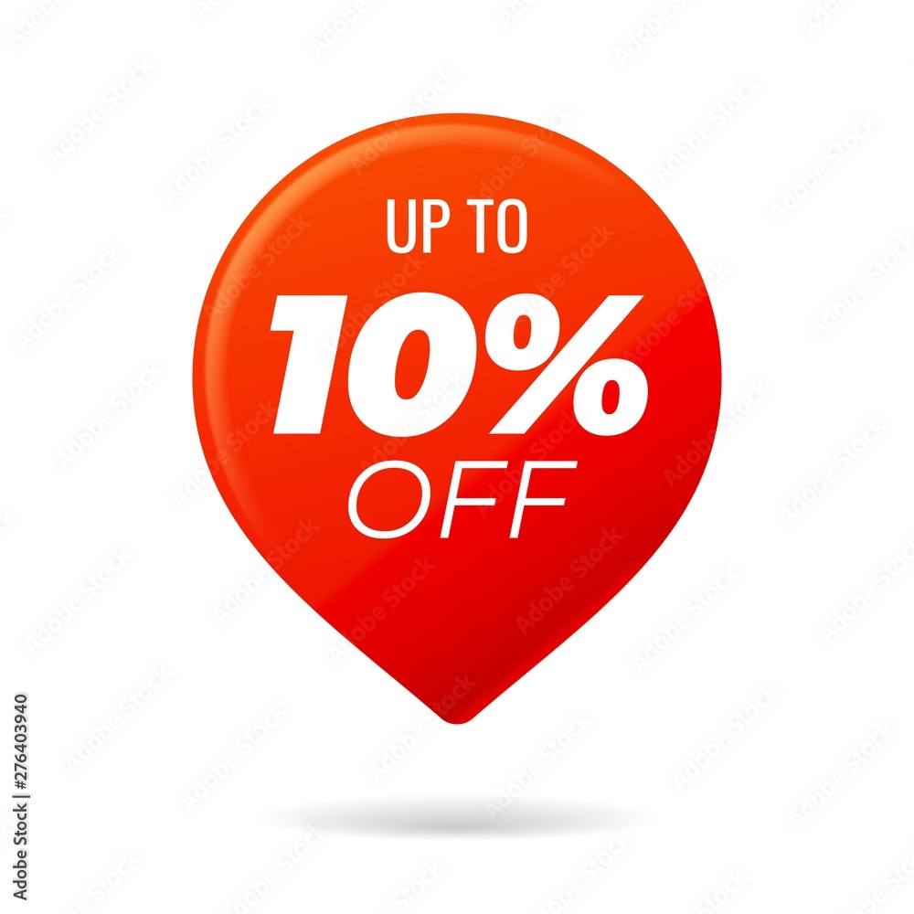 Red Pin on white background, up to 10 percent off Red Pin on white background, up to 10 percent off