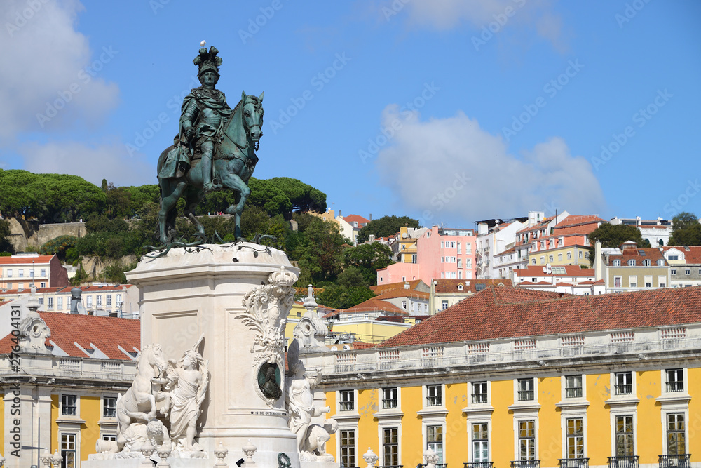 Commerce Square (Portuguese: Praca do Comercio) and statue of King Jose I in Lisbon, Portugal