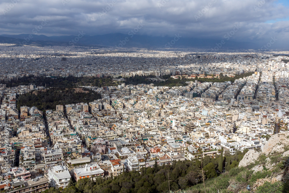 Panorama of city of Athens from Lycabettus hill, Greece