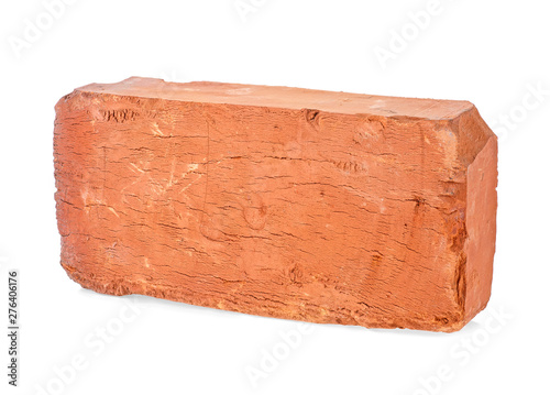 Old red brick isolated on a white background, closeup. Full depth of field. © domnitsky