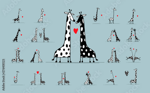 Giraffes couple in love, sketch for your design