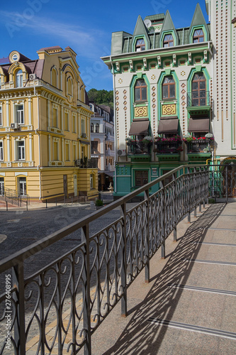Buildings in the classical style and railings in the foreground. Architecture