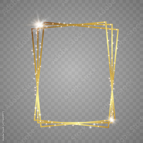 Abstract magical glowing golden banner.Magic circle. Merry Christmas. Round gold shiny frame with light bursts. Gold dust on celebratory banner.