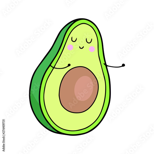 Cute cuddling avocado vector illustration. Avocuddle kawaii character.