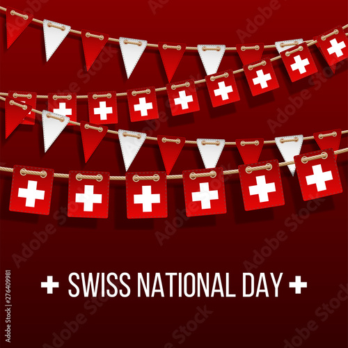 Swiss national day background with hanging flags