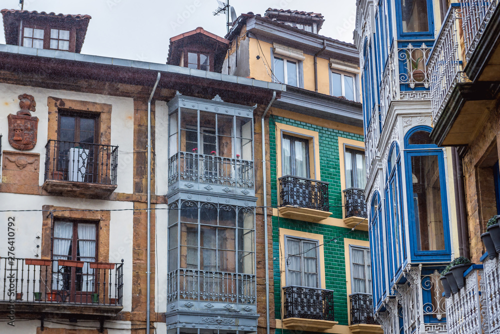 Houses on San Antonio Street in oldest part of Oviedo, Spain
