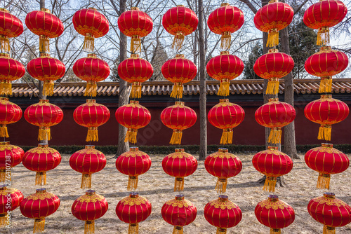 Red lanterns in Jingshan Park, one of the most famous parks in Beijing, capital city of China