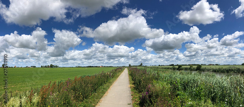 Panorama from a walk and cycle path in Friesland