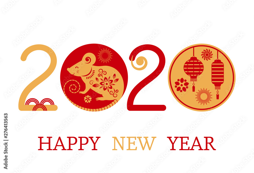 Fototapeta premium Postcard with the Chinese New Year 2020 rat on the astrological calendar. flat isolated vector