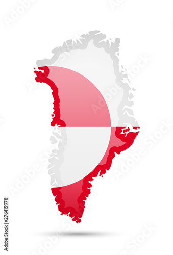 Greenland flag and outline of the country on a white background.