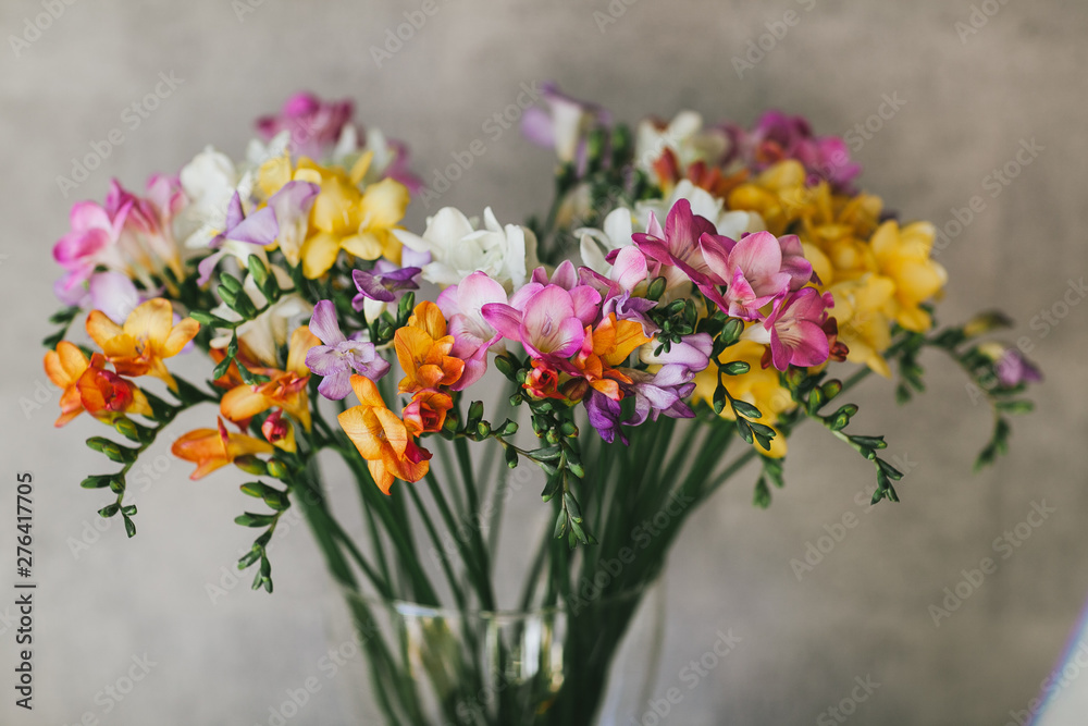 Delicate beautiful bouquet of flowers close up