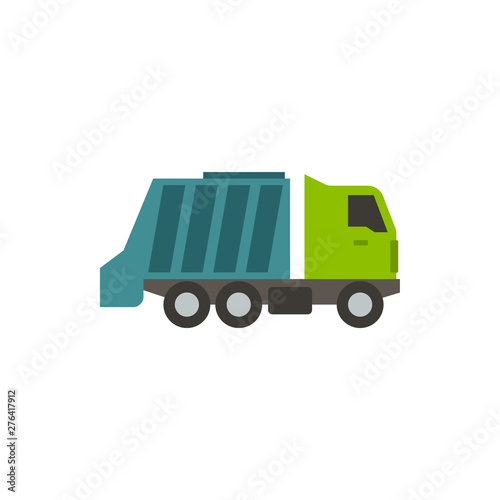 garbage truck flat vector icon