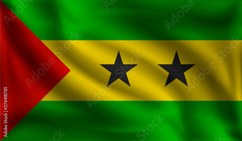 Waving Sao Tome and Principe flag, the flag of Sao Tome and Principe, vector illustration