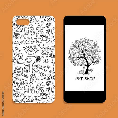 Mobile phone cover design, pet shop identity