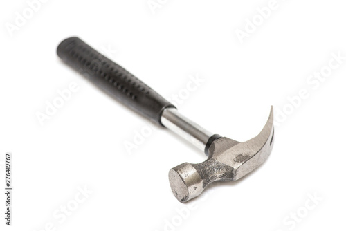 Hammer on white background. Close up image of steel hammer against white background