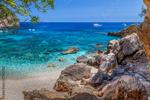 Sardinia, holidays, Cala Biriola Beach, sea with crystal clear azure water. Italy, best beaches in Sardinia.