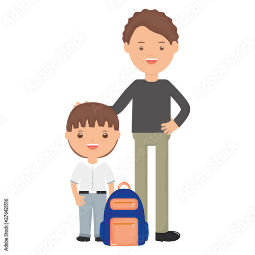 cute little student boy with teacher and schoolbag