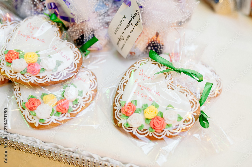 Wedding decoration with wedding sweet treat and flowers