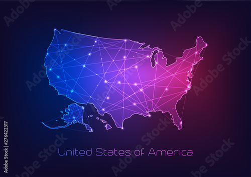 United States of America USA map outline with stars and lines abstract framework.