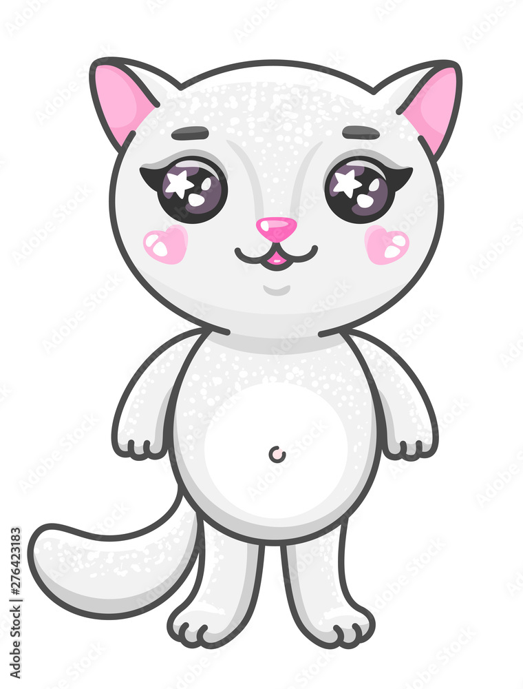 Cute kitty cartoon vector illustration. Smiling baby animal kitty in kawaii style isolated on white background. Cute kitty cartoon vector illustration. Smiling baby animal kitty in kawaii style isolated on white background.