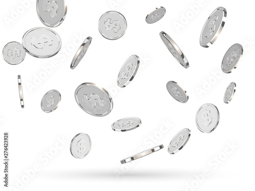 Silver coins. Realistic silver money isolated on white background