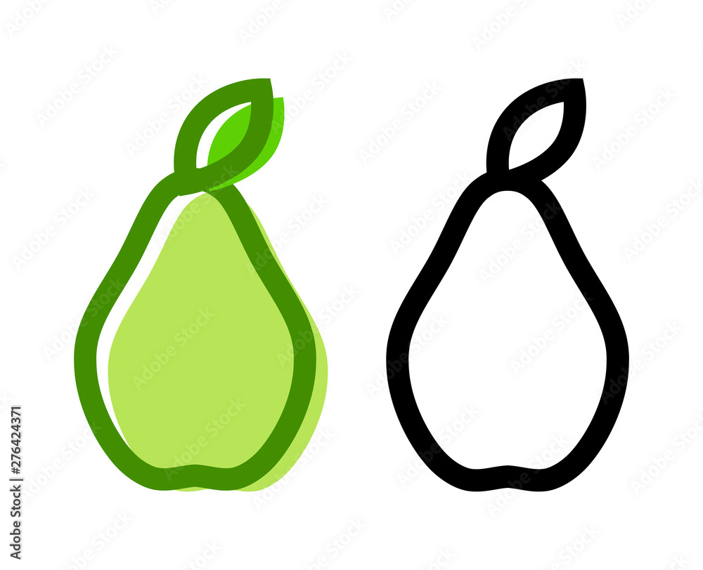 Pear icon and their contour line art - Vector illustrations on white background. Pear icon and their contour line art - Vector illustrations on white background.
