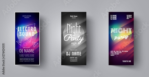 Flyer or Poster for music night club party with abstract background. Vector banner template design for event, disco party, concert, dance club,celebration,dj card. Creative brochure for festival,show.