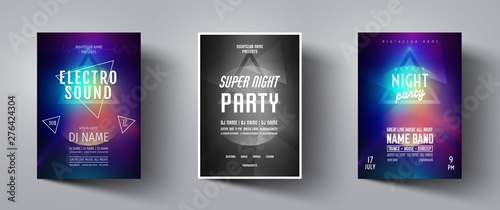 Flyer or Poster for music night club party with abstract background. Vector banner template design for event, disco party, concert, dance club,celebration,dj card. Creative brochure for festival,show.