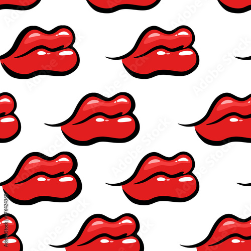 Red lips on white background - Vector Seamless Pattern. Illustration for Web Design, Banners and Textile.