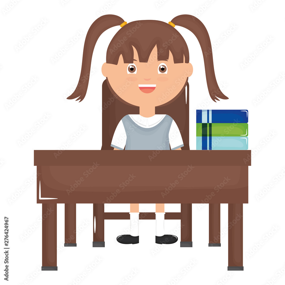 cute little student girl with textbooks in schooldesk cute little student girl with textbooks in schooldesk