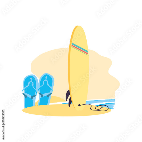 surfboard sport in the beach with flip flops