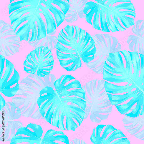 Tropical leaves, jungle monstera leaf seamless floral pattern background. Vector illustration, eps 10