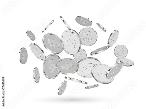 Silver coins. Realistic silver money isolated on white background