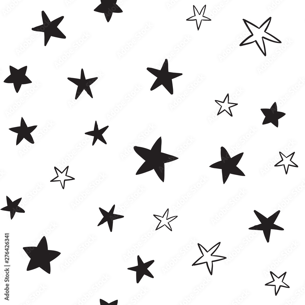 Obraz premium Star doodles seamless pattern. Hand drawn stars texture background.