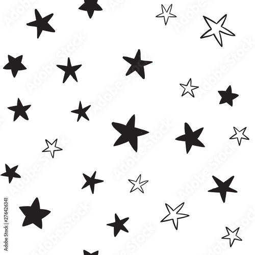 Star doodles seamless pattern. Hand drawn stars texture background.